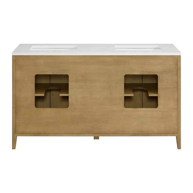 Bergen 60" Double Bathroom Vanity in Wire Brushed Oak | White Statuario Quartz Countertop - Image 12