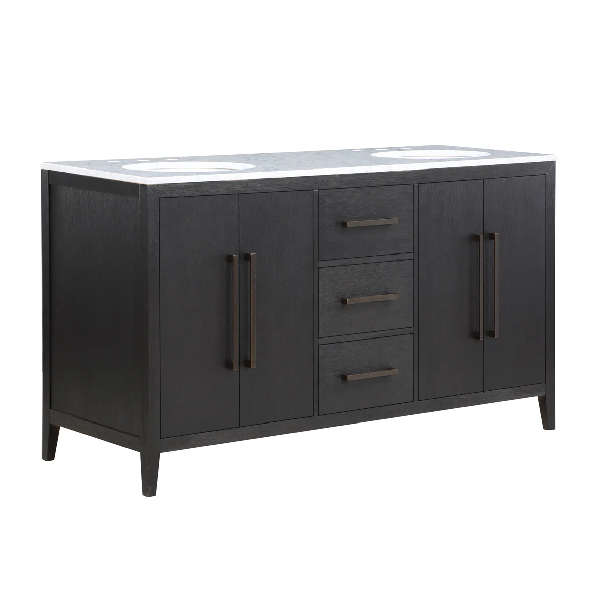 Bergen 60'' Double Bathroom Vanity in Dark Weathered Oak | Calacatta Gold Quartz Countertop - Image 11