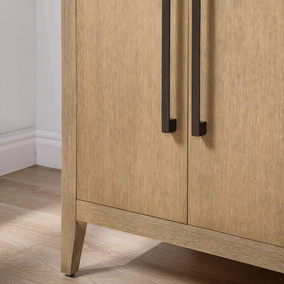 Bergen 66'' Double Bathroom Vanity in Wire Brushed Oak | Calacatta Gold Quartz Countertop - Image 5