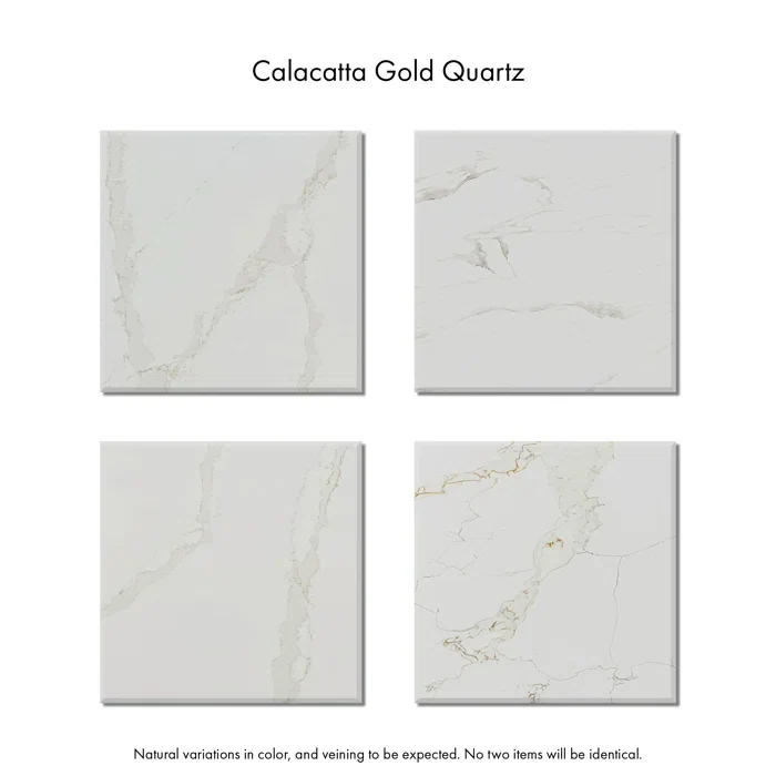 Bergen 66'' Double Bathroom Vanity in Wire Brushed Oak | Calacatta Gold Quartz Countertop - Image 8
