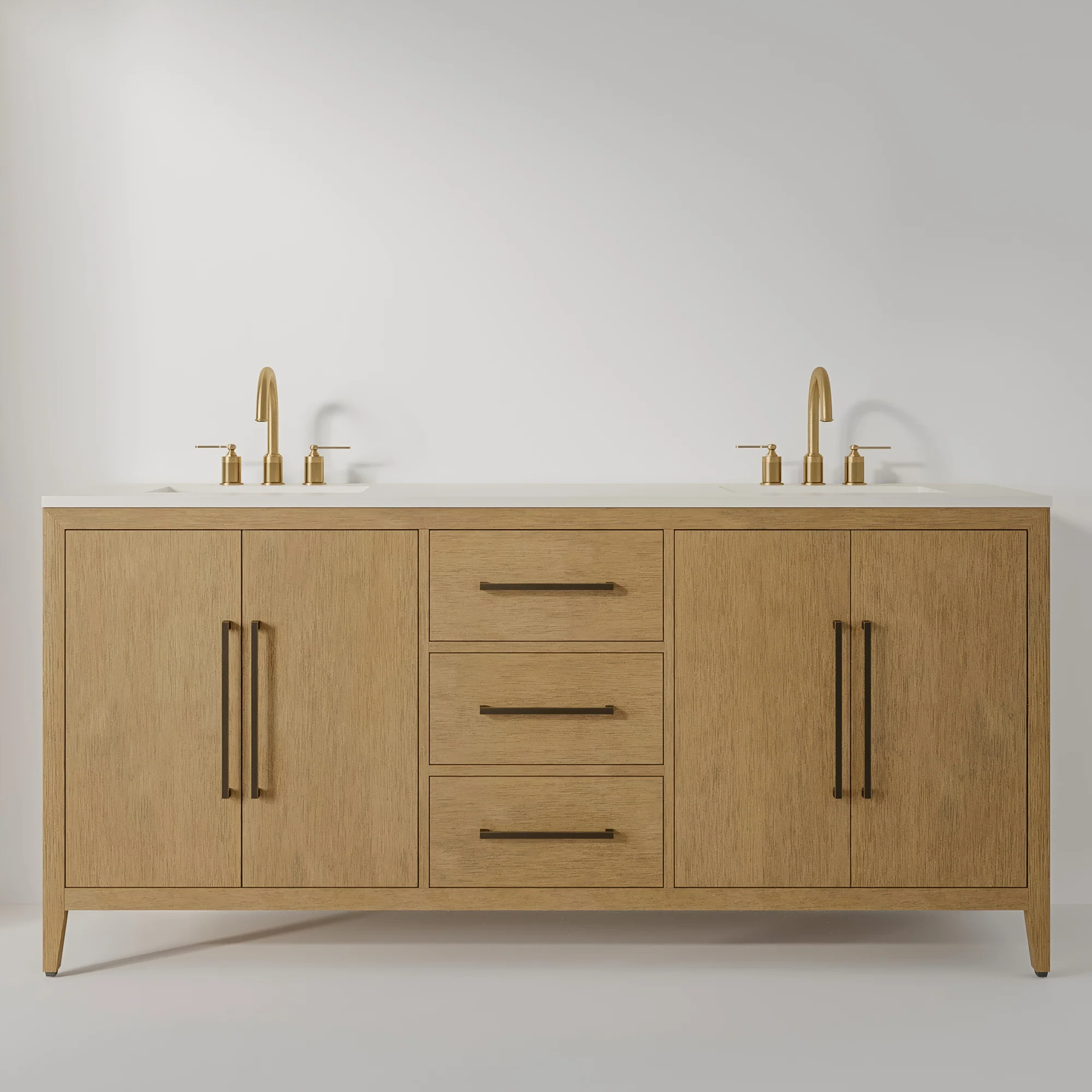 Bergen 72" Double Bathroom Vanity | Brushed Oak | Calacatta Gold Quartz - Image 5