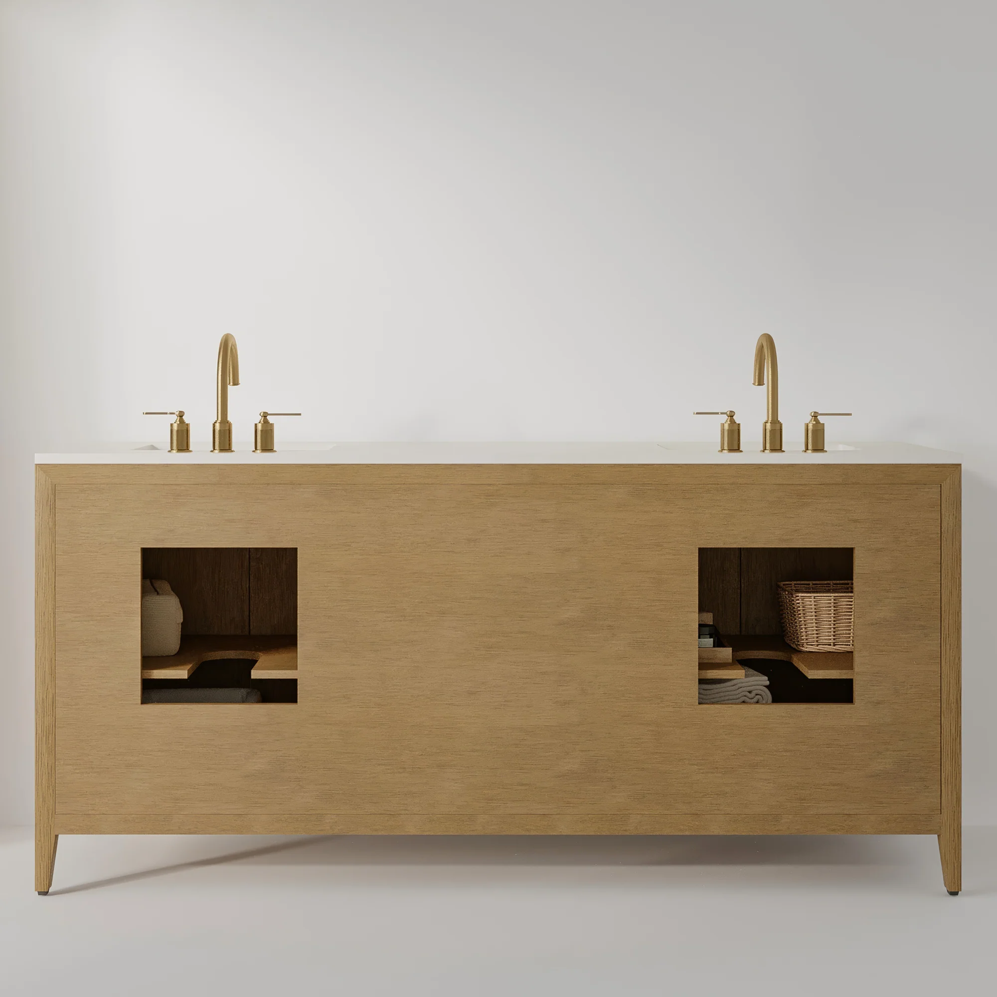 Bergen 72" Double Bathroom Vanity | Brushed Oak | Calacatta Gold Quartz - Image 6