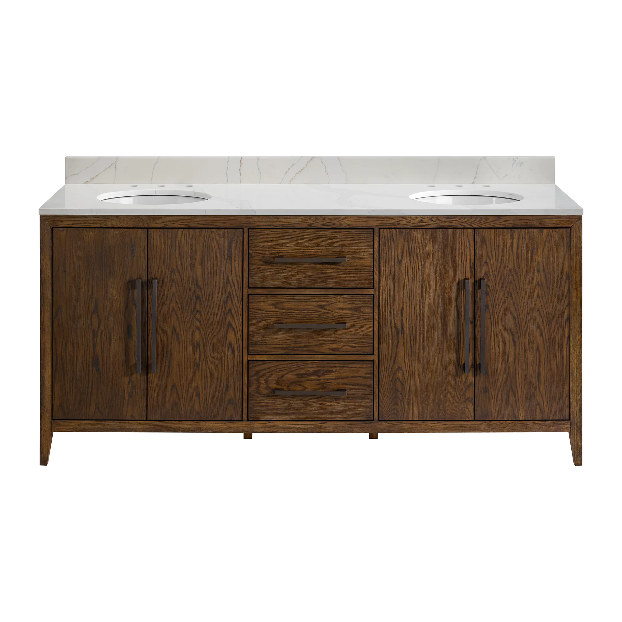 Bergen 72" Double Bathroom Vanity | Enhanced Brown Oak | Calacatta Gold Quartz - Image 5
