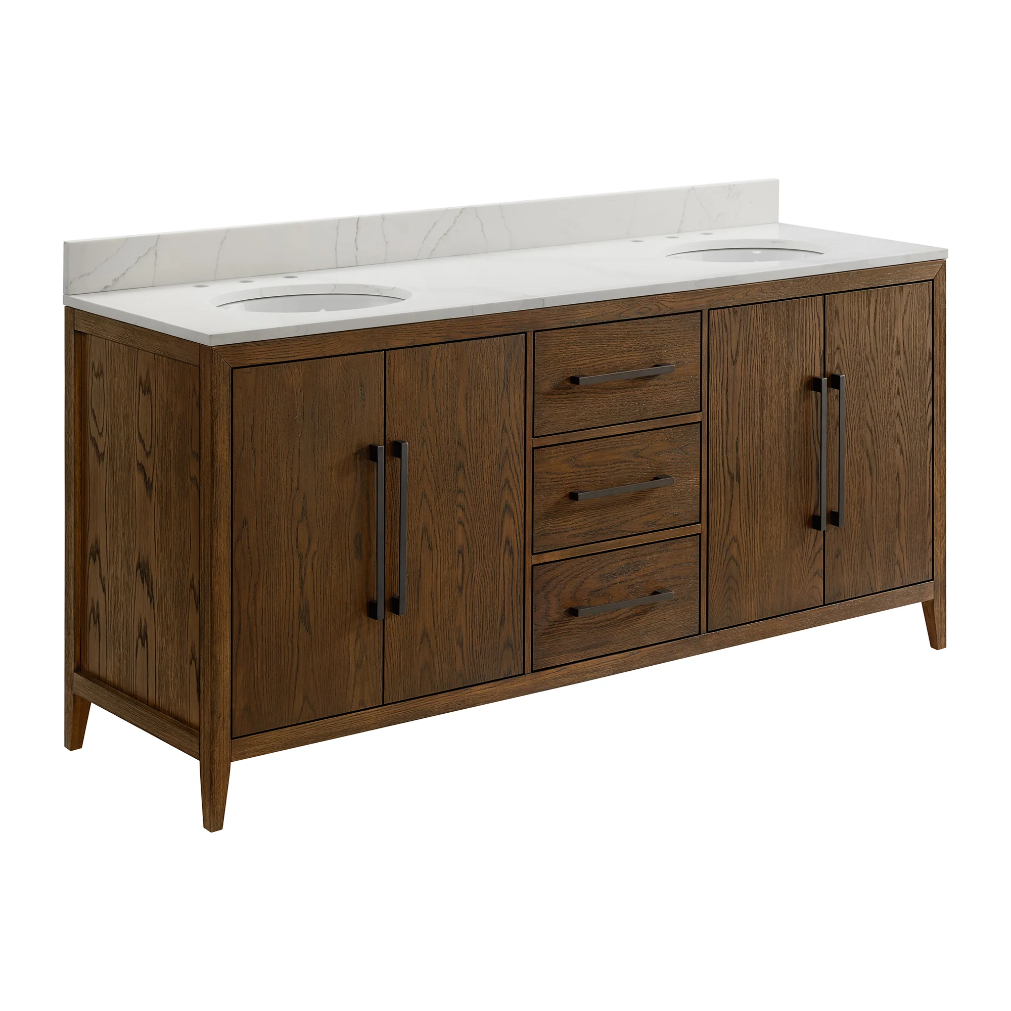 Bergen 72" Double Bathroom Vanity | Enhanced Brown Oak | Calacatta Gold Quartz - Image 6