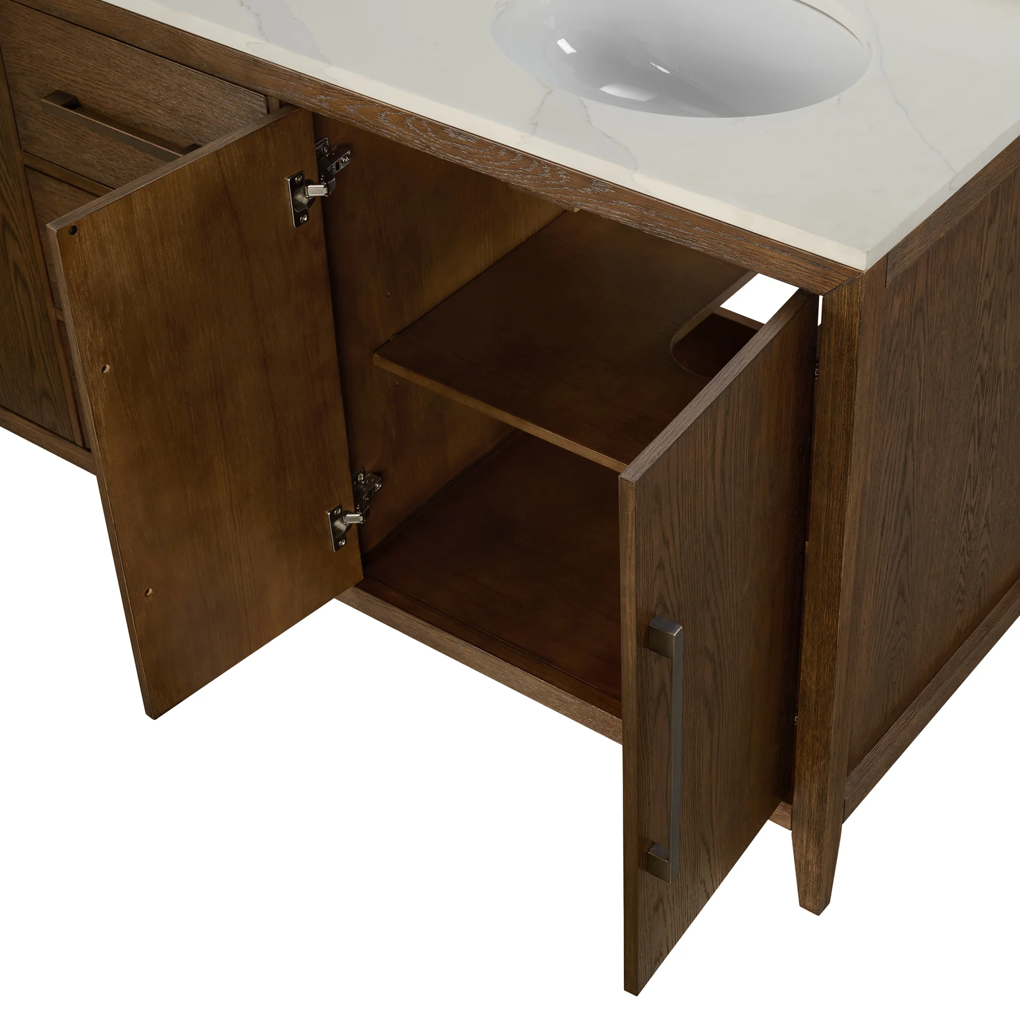 Bergen 72" Double Bathroom Vanity | Enhanced Brown Oak | Calacatta Gold Quartz - Image 8