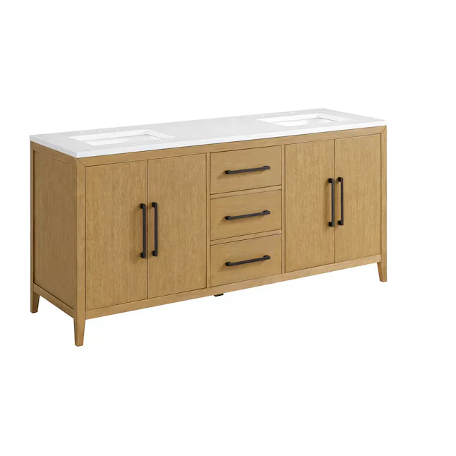 Bergen 72" Double Bathroom Vanity in Wire Brushed Oak | White Statuario Quartz Countertop - Image 14