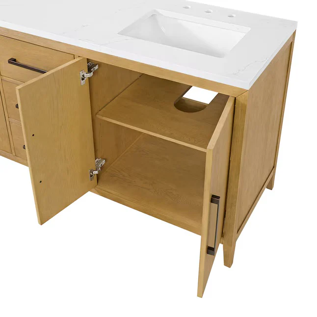 Bergen 72" Double Bathroom Vanity in Wire Brushed Oak | White Statuario Quartz Countertop - Image 5