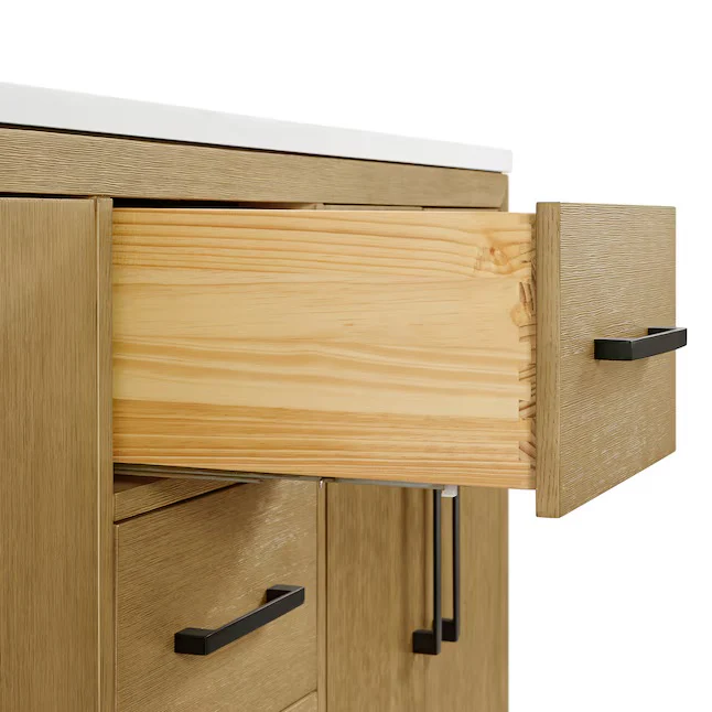 Bergen 72" Double Bathroom Vanity in Wire Brushed Oak | White Statuario Quartz Countertop - Image 8