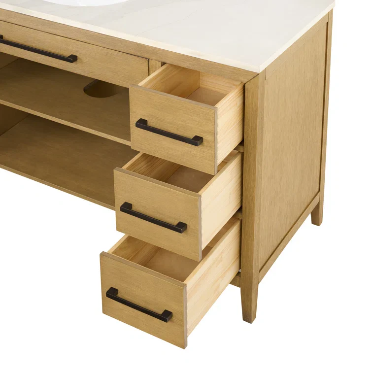 Bergen 60" ADA Compliant Single Sink Bathroom Vanity | Calacatta Gold Quartz Countertop - Image 3
