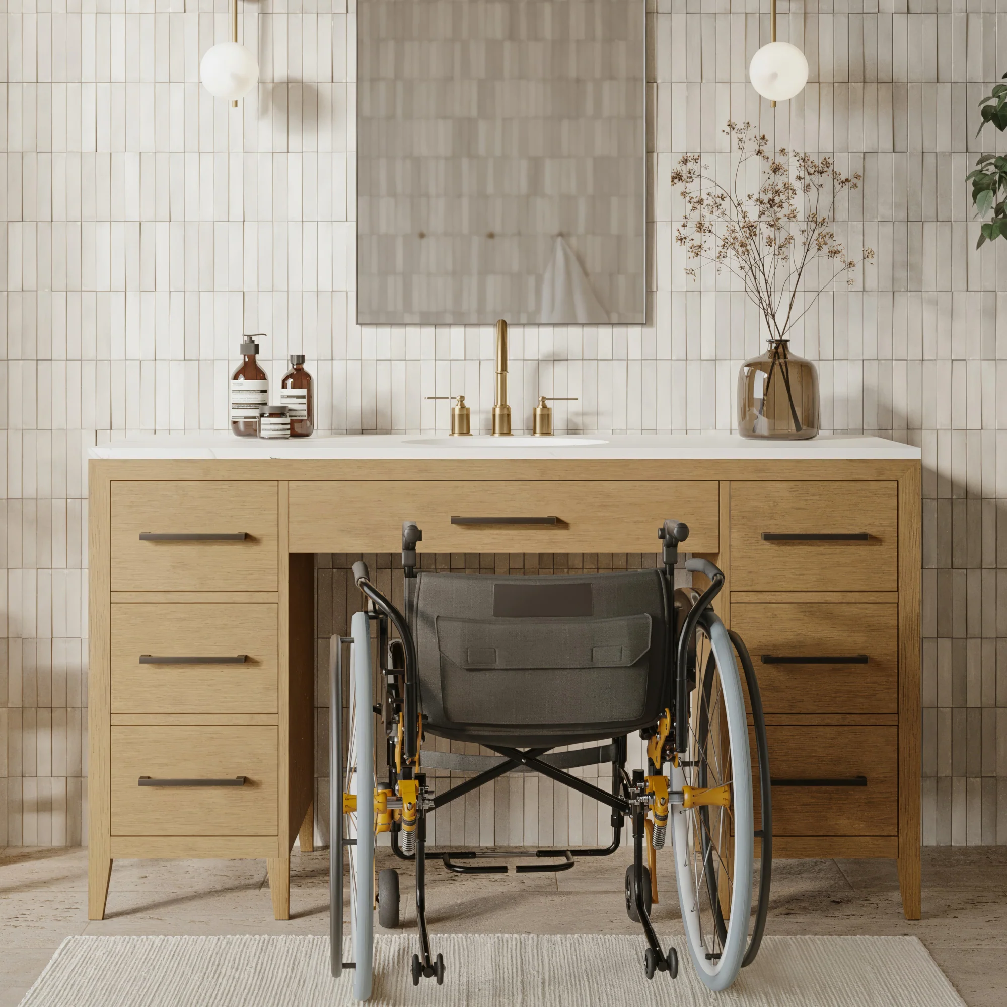 Bergen 60" ADA Compliant Single Sink Bathroom Vanity | Calacatta Gold Quartz Countertop - Image 8
