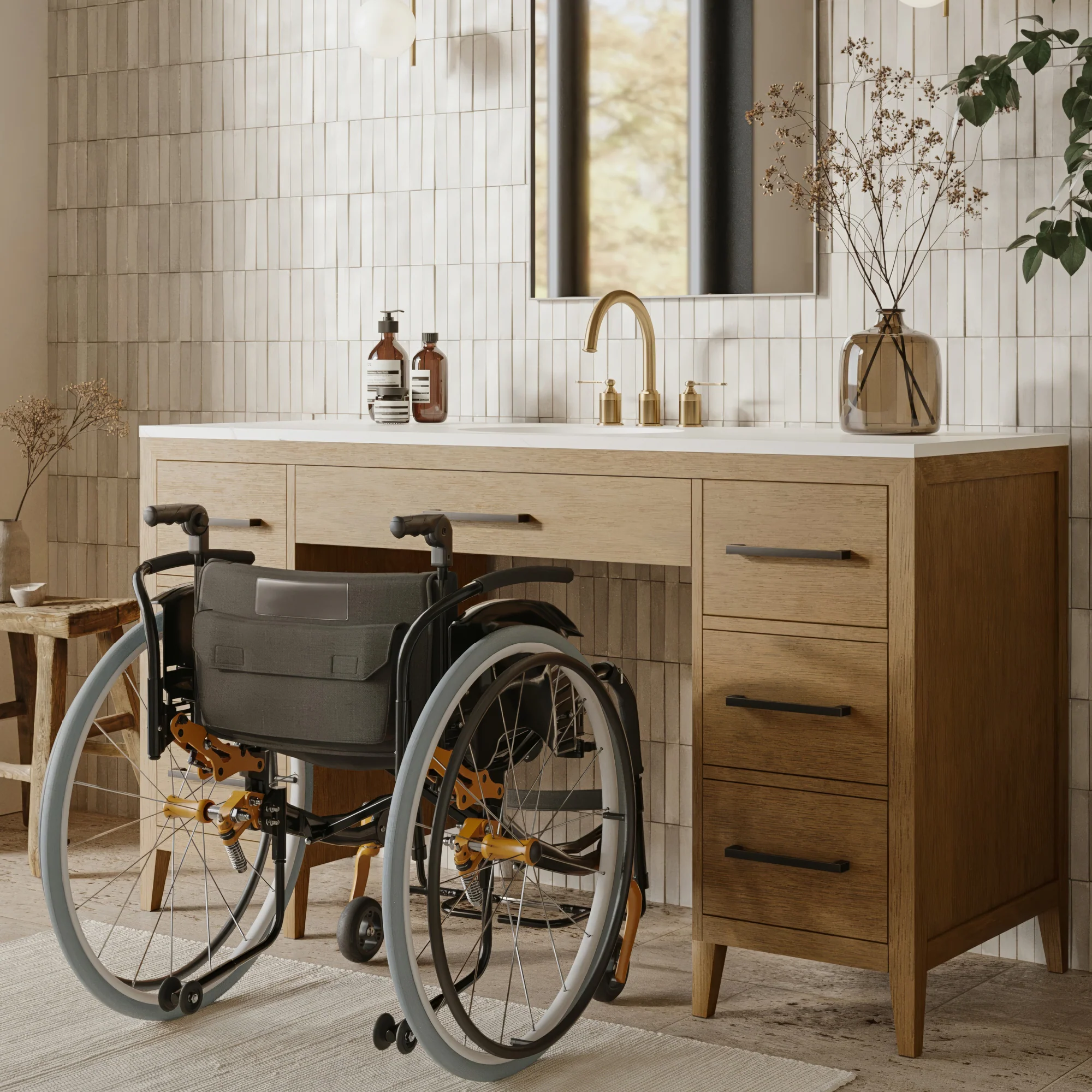 Bergen 60" ADA Compliant Single Sink Bathroom Vanity | Calacatta Gold Quartz Countertop - Image 9