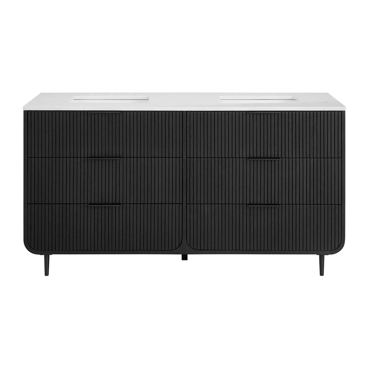 Bern 60" Reeded Black Oak Double Sink Bathroom Vanity | Engineered Marble Countertop - Image 12