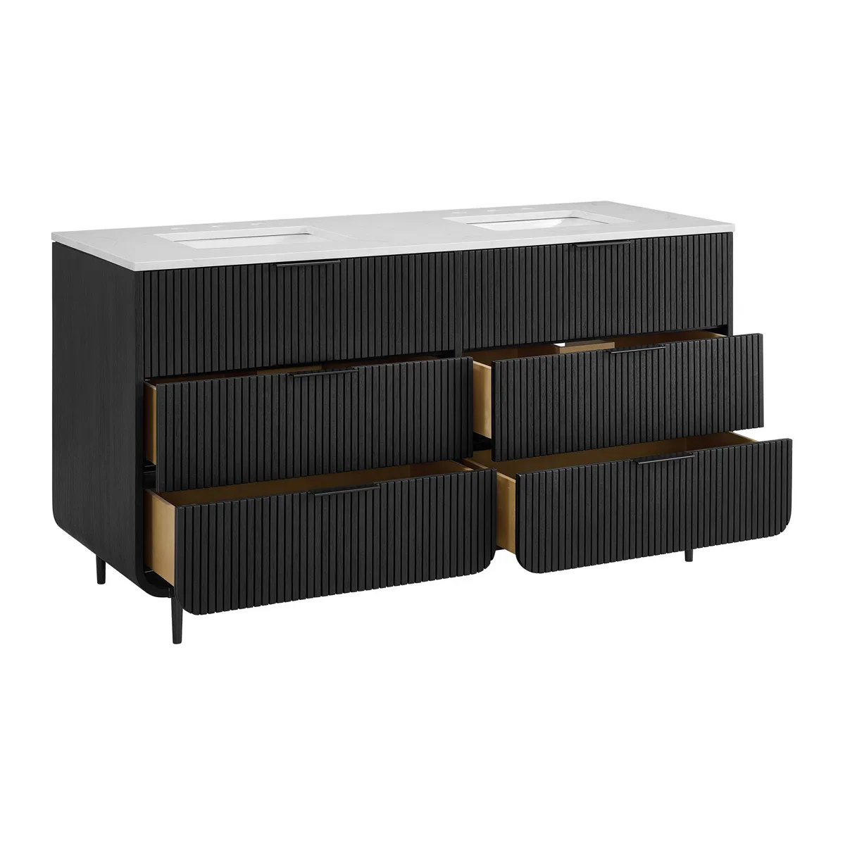 Bern 60" Reeded Black Oak Double Sink Bathroom Vanity | Engineered Marble Countertop - Image 3