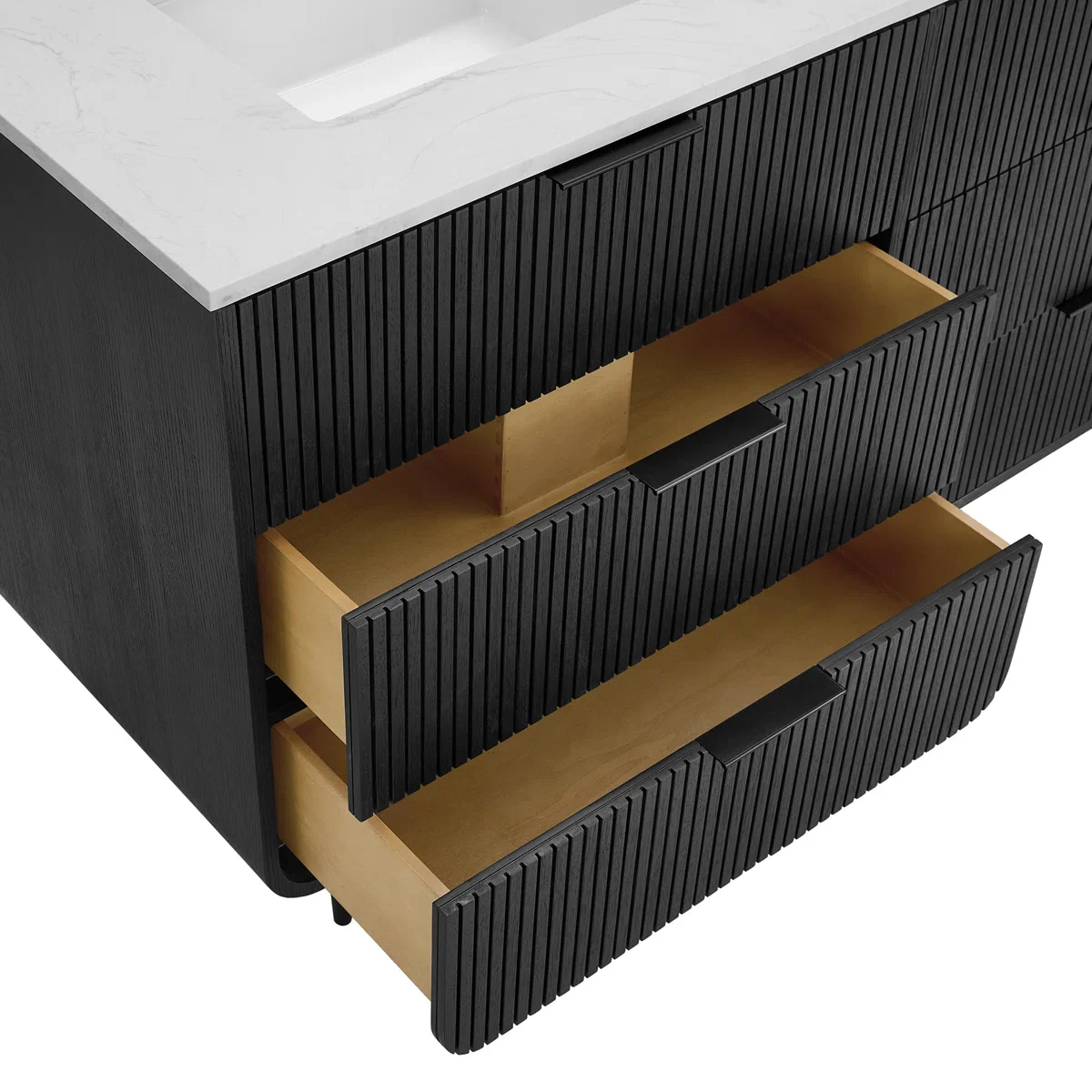 Bern 60" Reeded Black Oak Double Sink Bathroom Vanity | Engineered Marble Countertop - Image 5