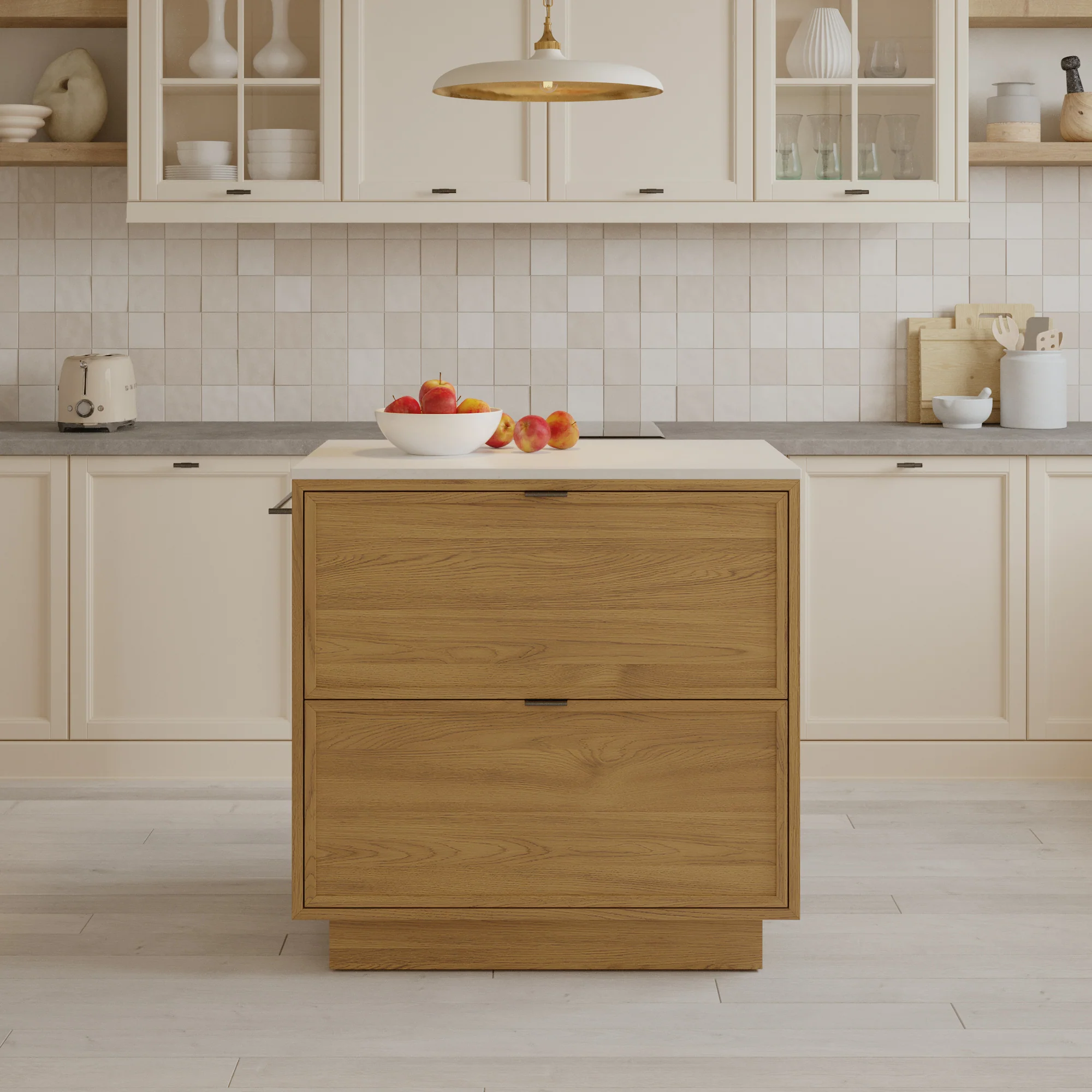 Brookline 36" Kitchen Island in Oak | White Quartz Countertop - Image 3