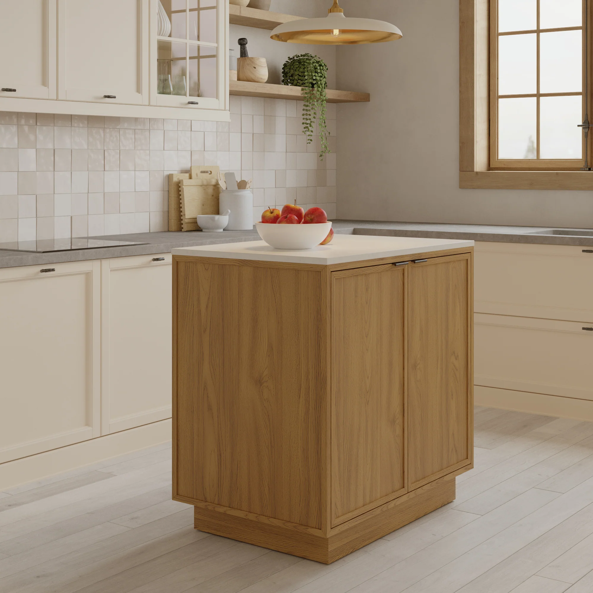 Brookline 36" Kitchen Island in Oak | White Quartz Countertop - Image 4
