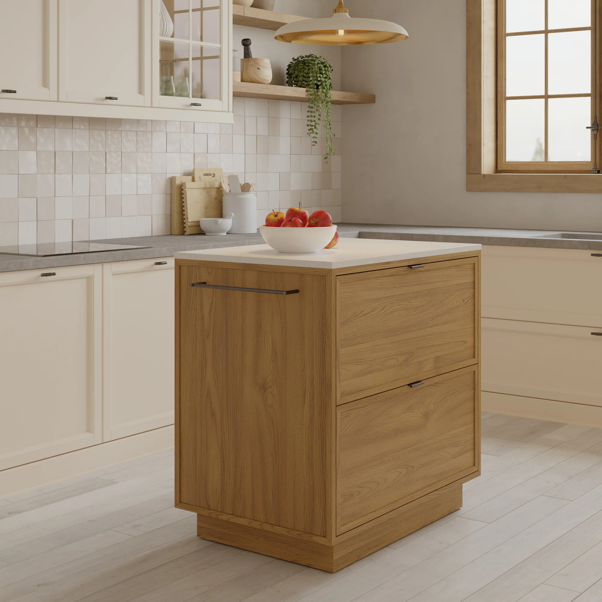 Brookline 36" Kitchen Island in Oak | White Quartz Countertop - Image 5