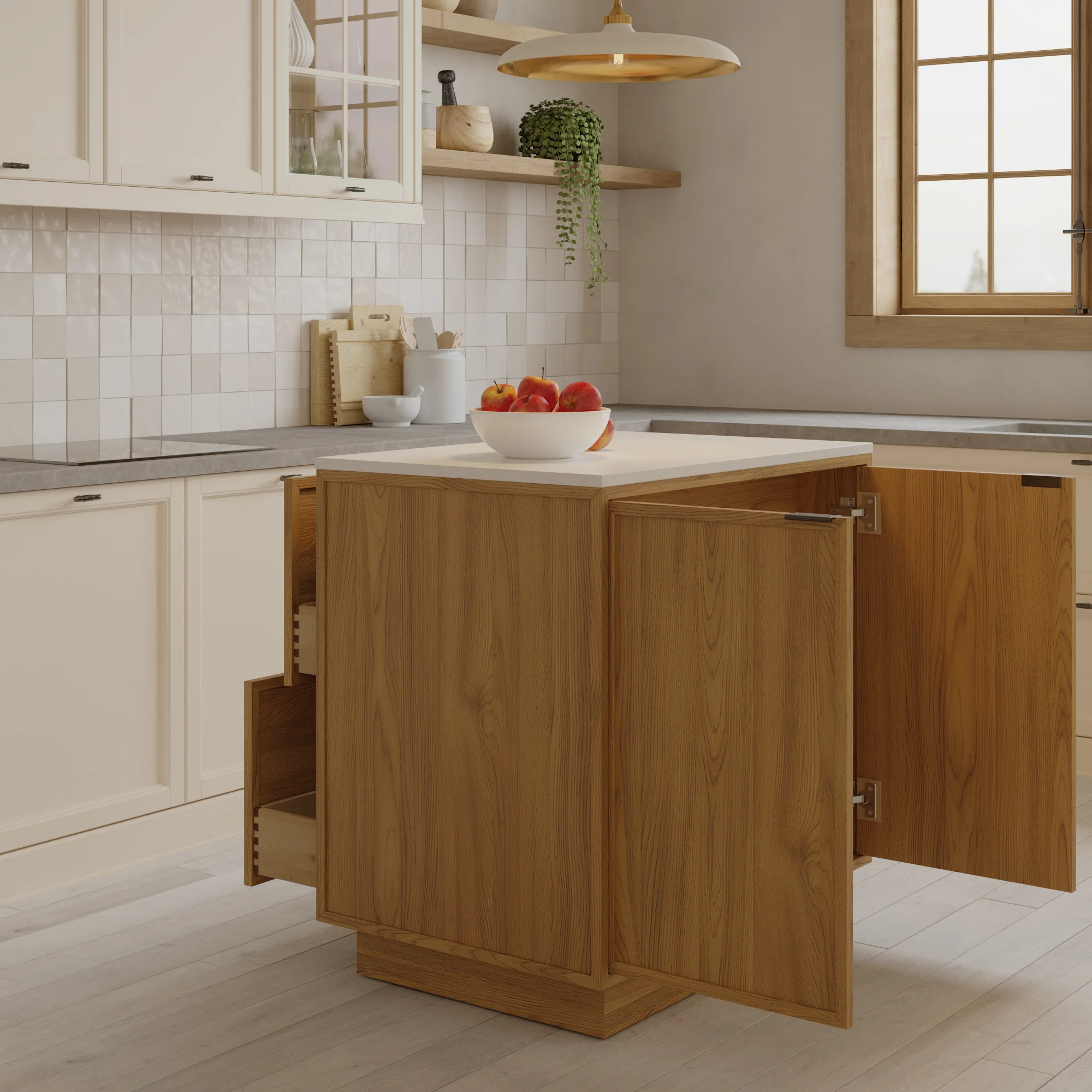 Brookline 36" Kitchen Island in Oak | White Quartz Countertop - Image 6