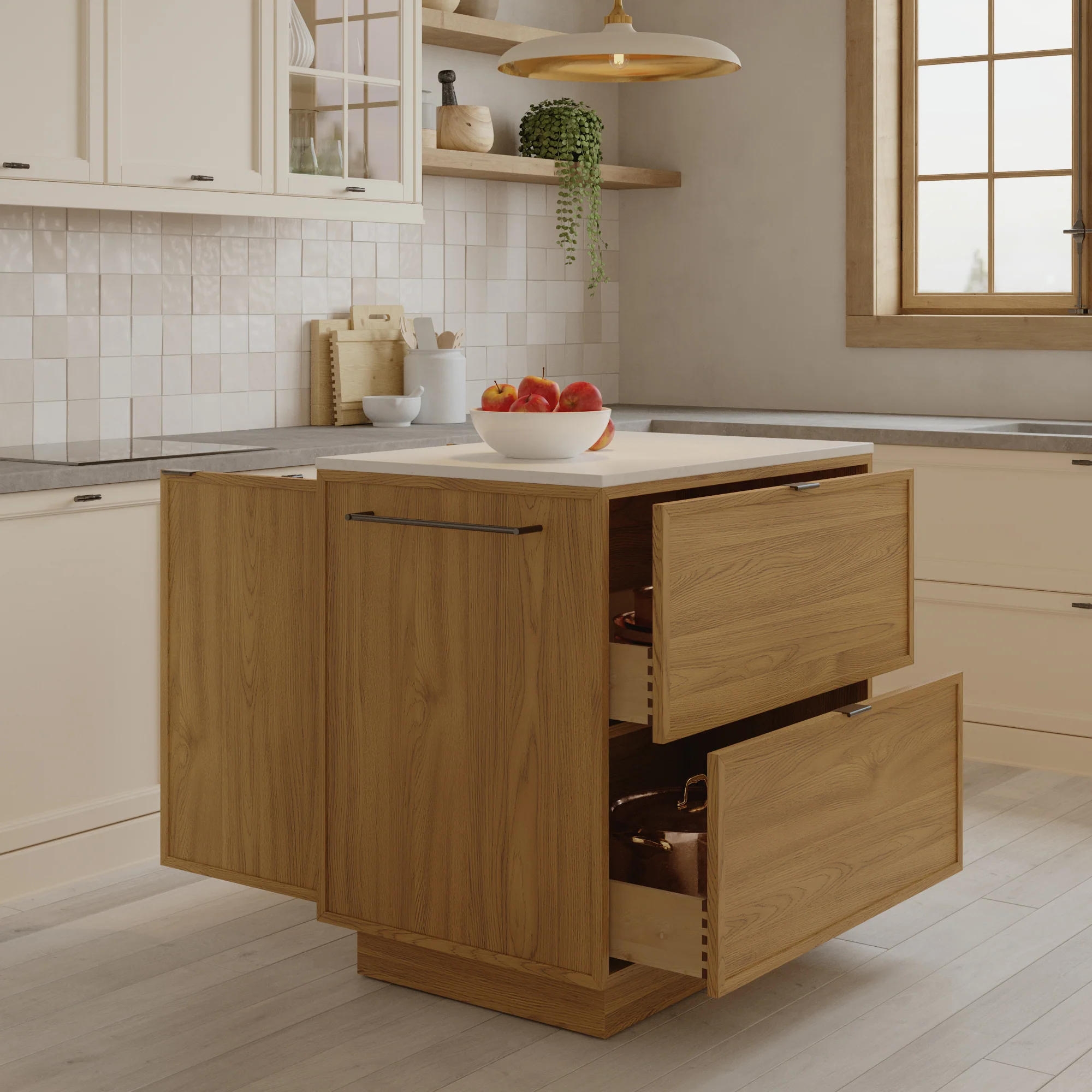 Brookline 36" Kitchen Island in Oak | White Quartz Countertop - Image 7