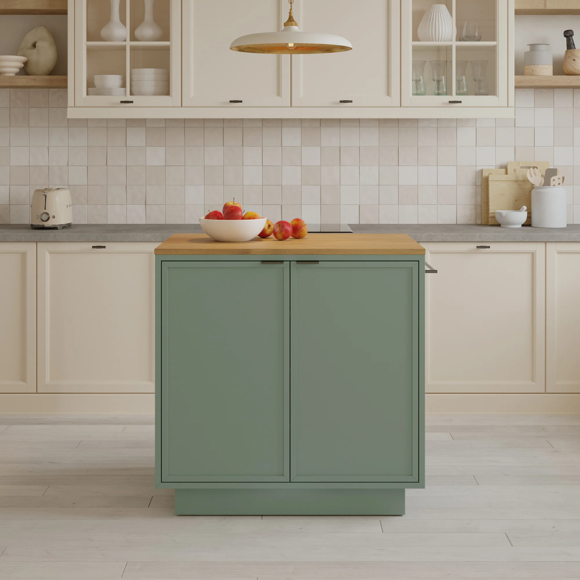 Brookline 36" Kitchen Island in Organic Green | Butcher Block Countertop - Image 3