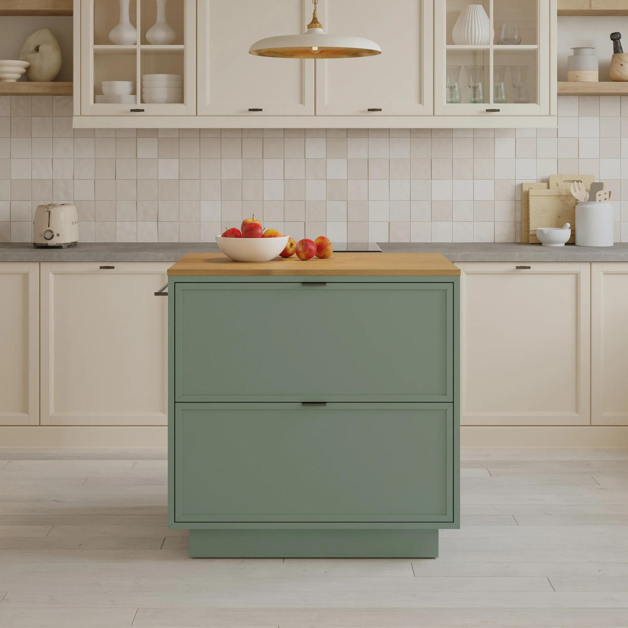Brookline 36" Kitchen Island in Organic Green | Butcher Block Countertop - Image 4