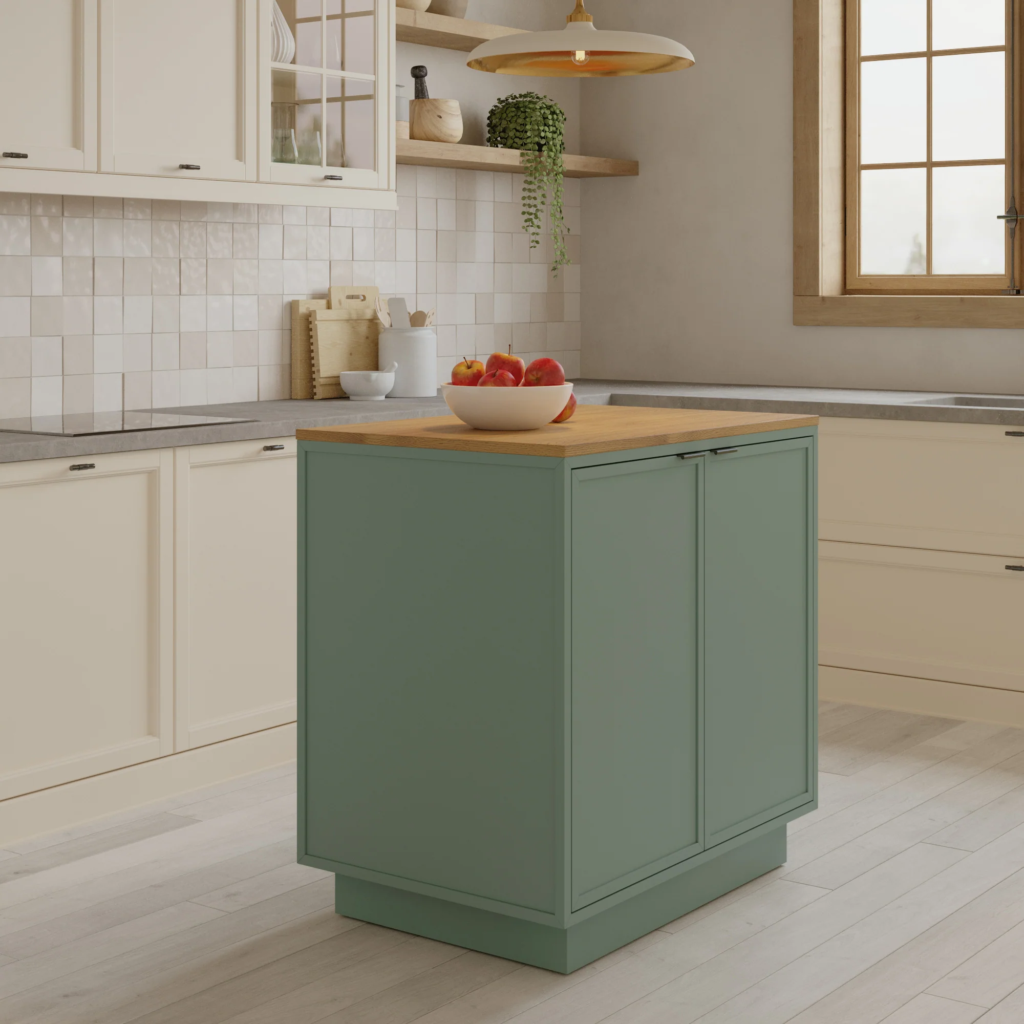 Brookline 36" Kitchen Island in Organic Green | Butcher Block Countertop - Image 5