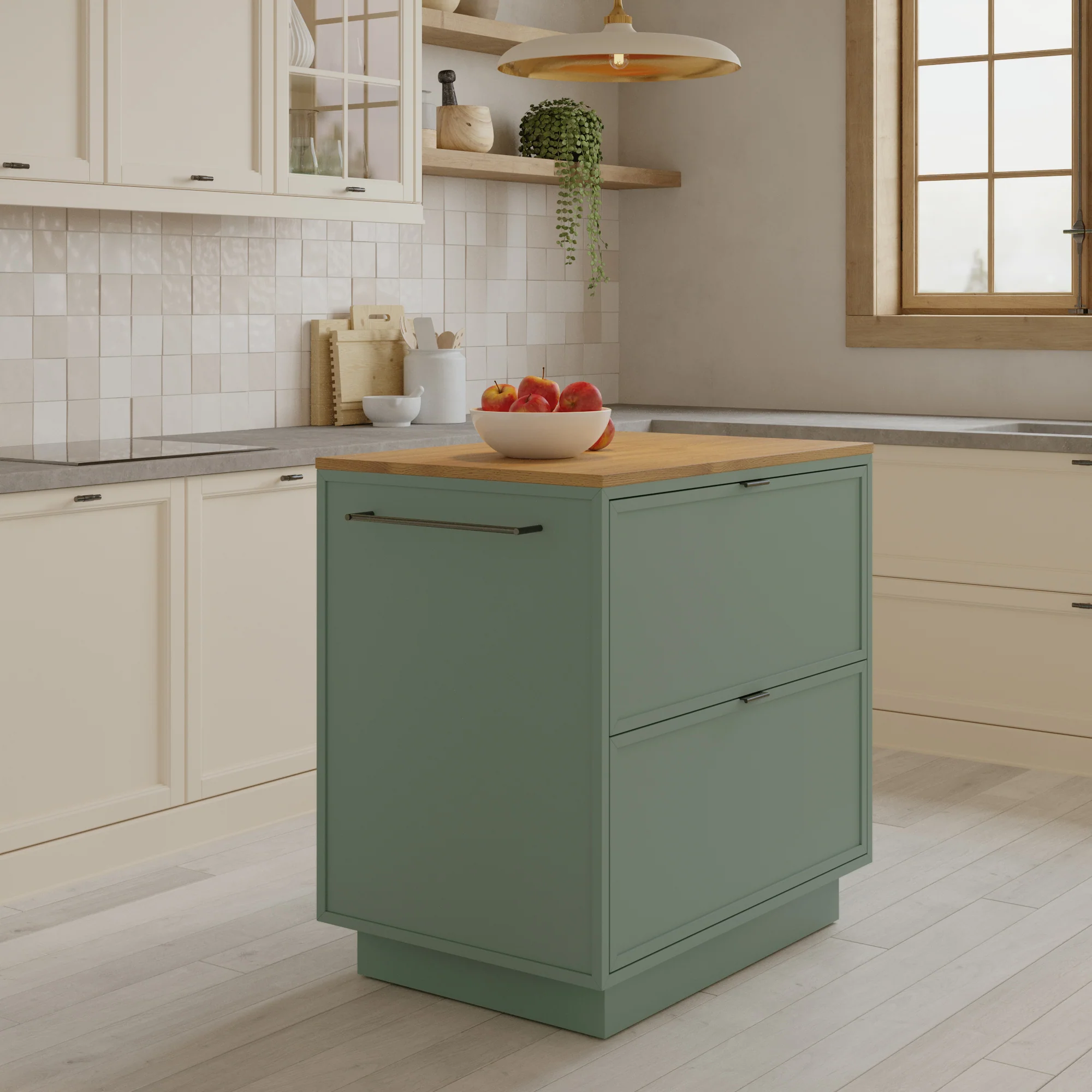 Brookline 36" Kitchen Island in Organic Green | Butcher Block Countertop - Image 6