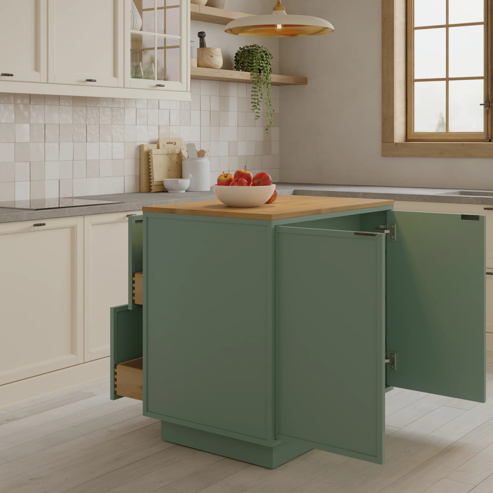 Brookline 36" Kitchen Island in Organic Green | Butcher Block Countertop - Image 7