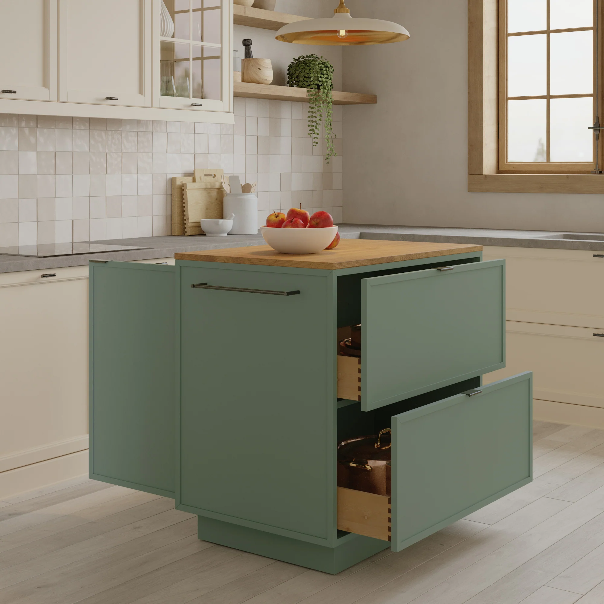 Brookline 36" Kitchen Island in Organic Green | Butcher Block Countertop - Image 8