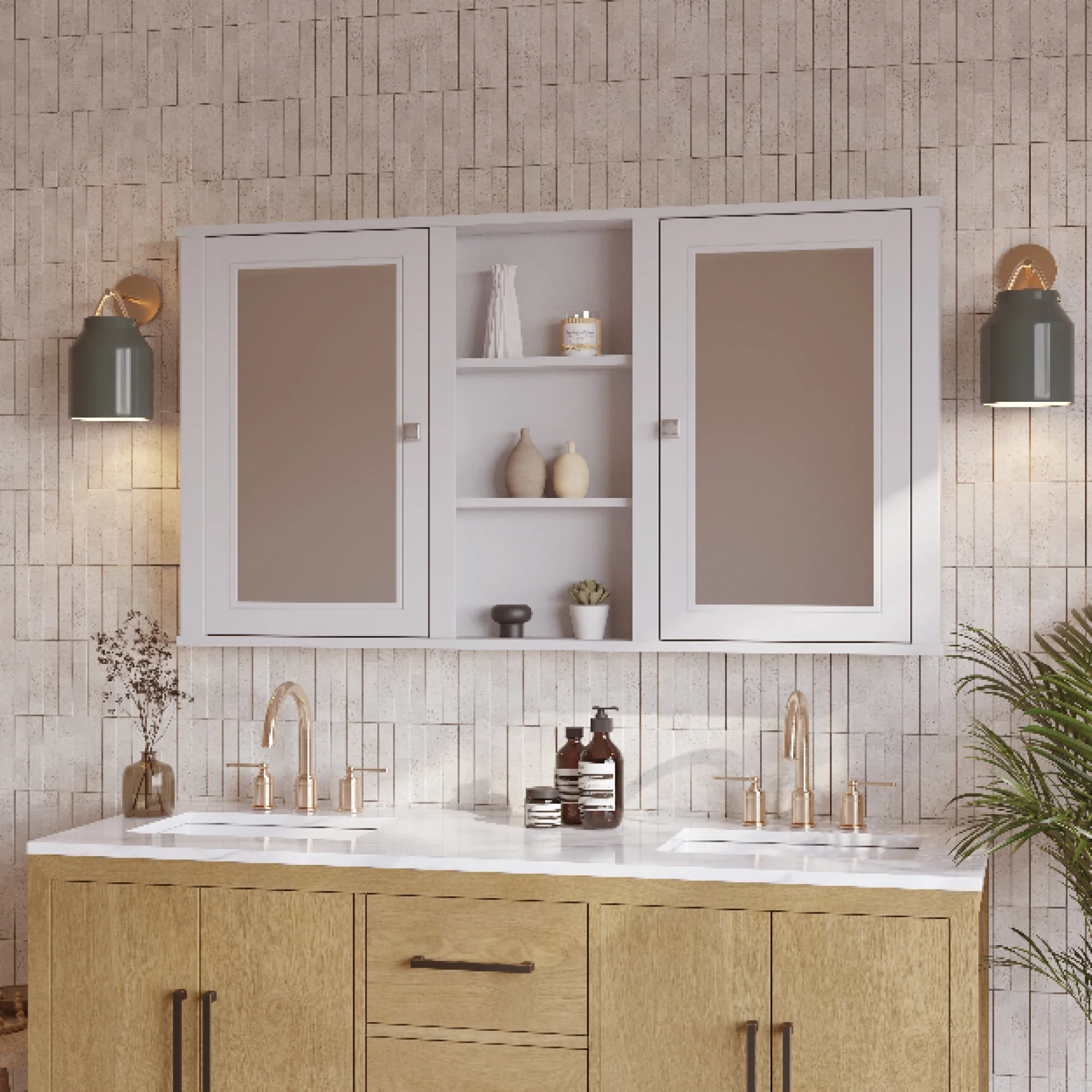 Charlotte 54" Double Reversible Door Medicine Cabinet in White - Image 3