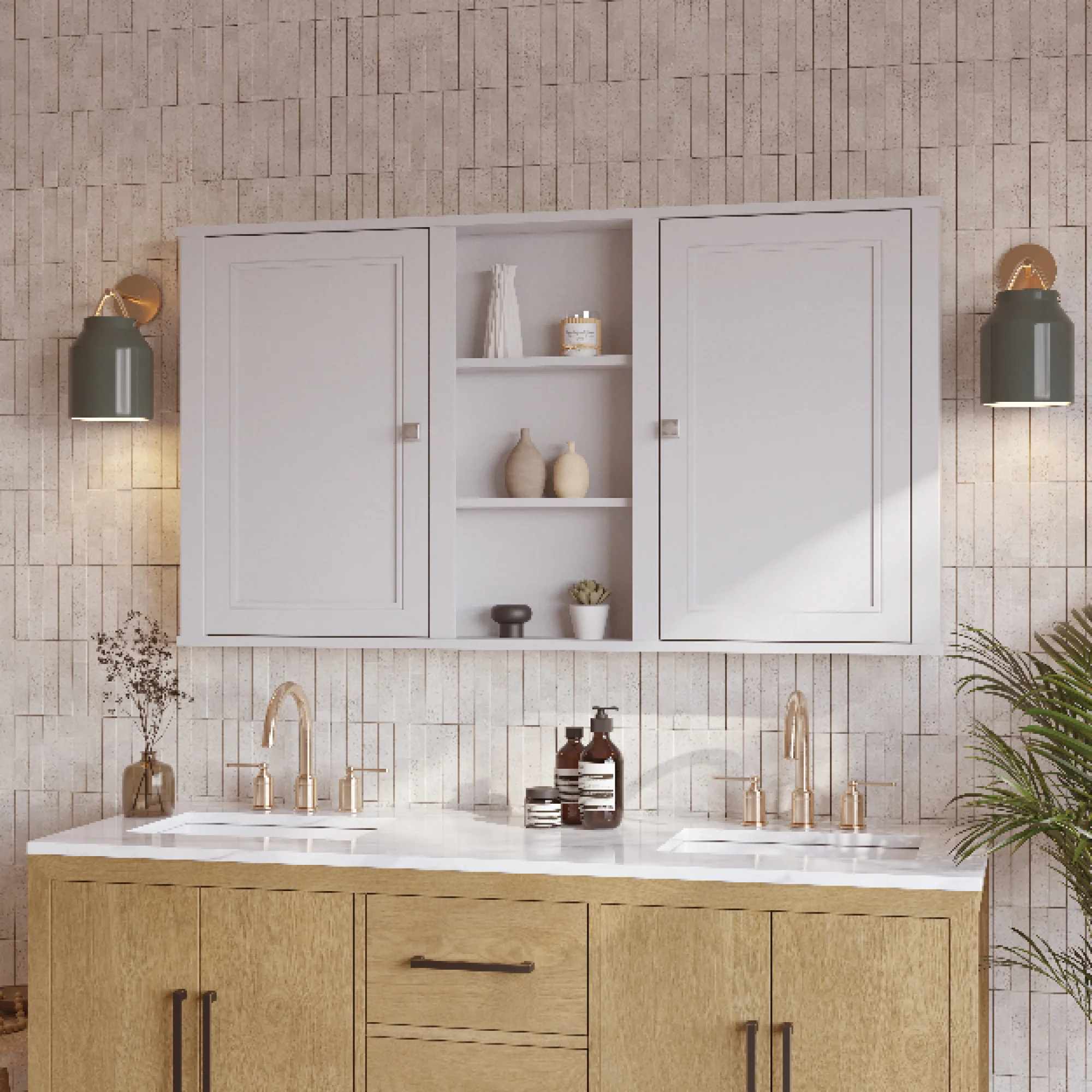 Charlotte 54" Double Reversible Door Medicine Cabinet in White - Image 4