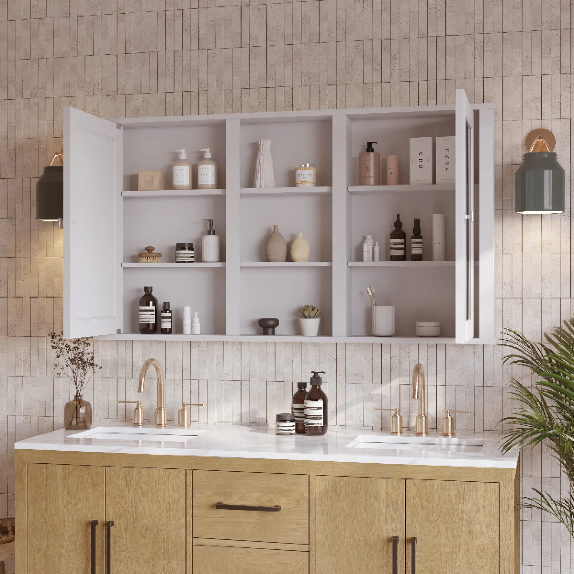 Charlotte 54" Double Reversible Door Medicine Cabinet in White - Image 6