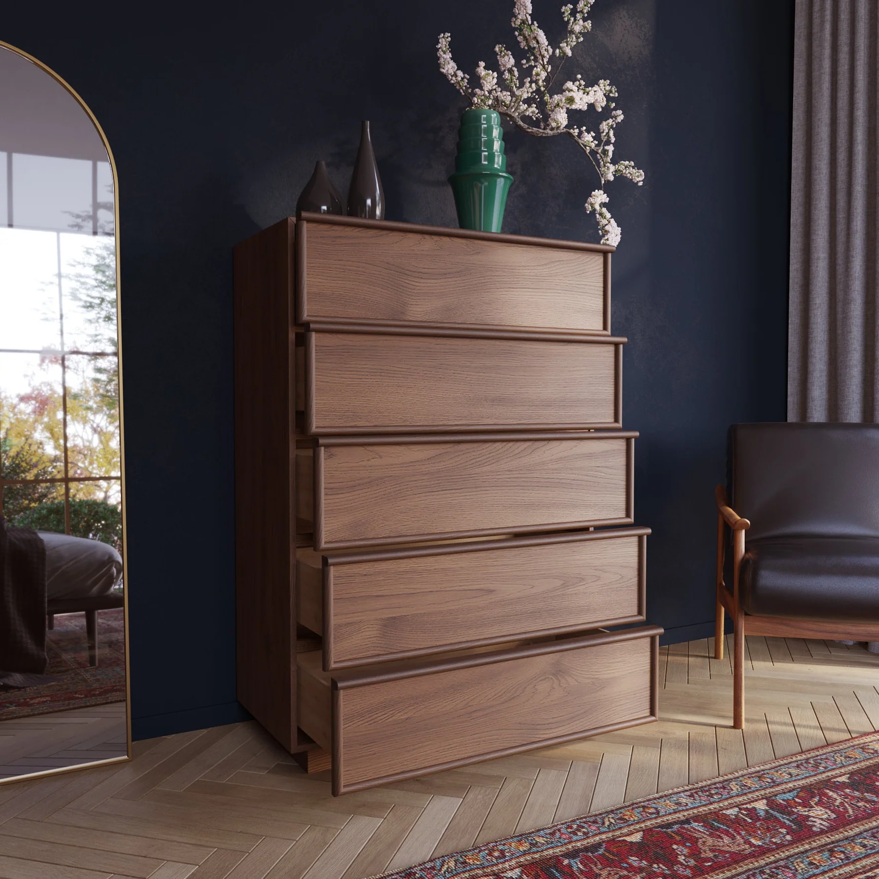 Cooper 36"  Five Drawer Tall Dresser in Natural Walnut - Image 3