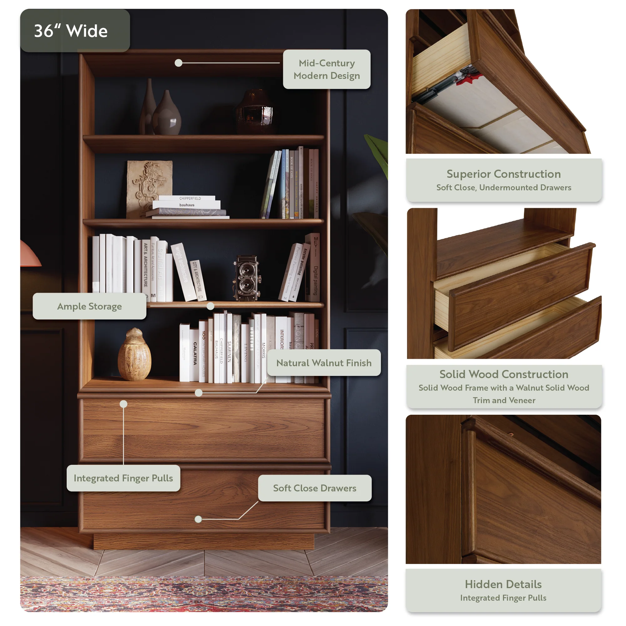 Cooper 72" Mid-Century Walnut Bookshelves - Image 4