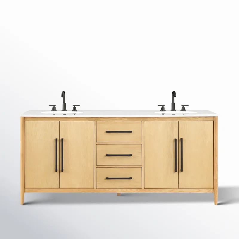 Clearance: Copenhagen 72" Double Bathroom Vanity in Natural Ash | Engineered Stone Countertop - Image 10