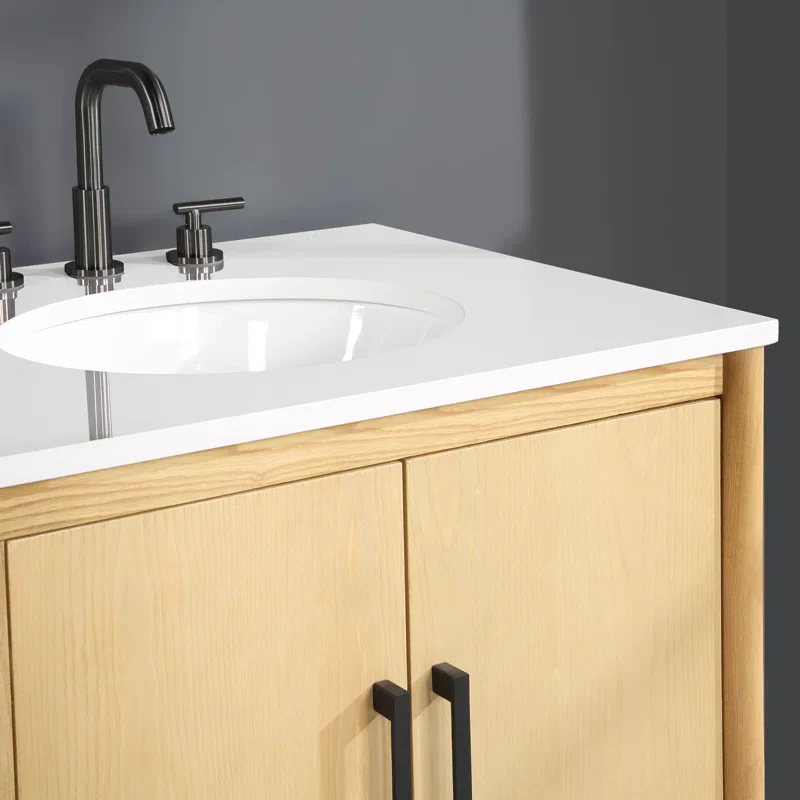 Clearance: Copenhagen 72" Double Bathroom Vanity in Natural Ash | Engineered Stone Countertop - Image 6