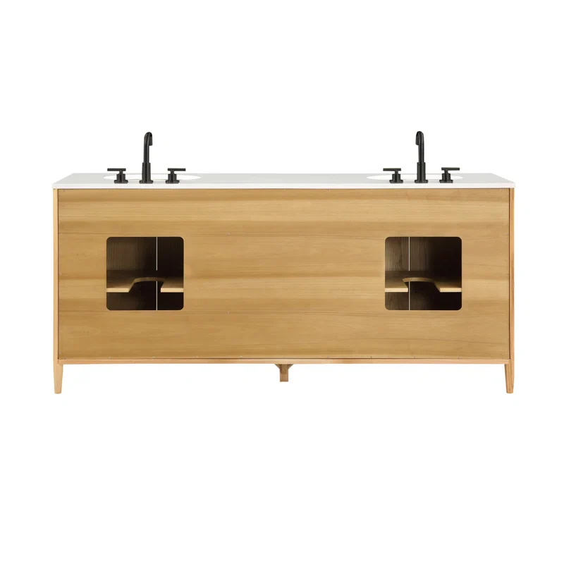 Clearance: Copenhagen 72" Double Bathroom Vanity in Natural Ash | Engineered Stone Countertop - Image 8