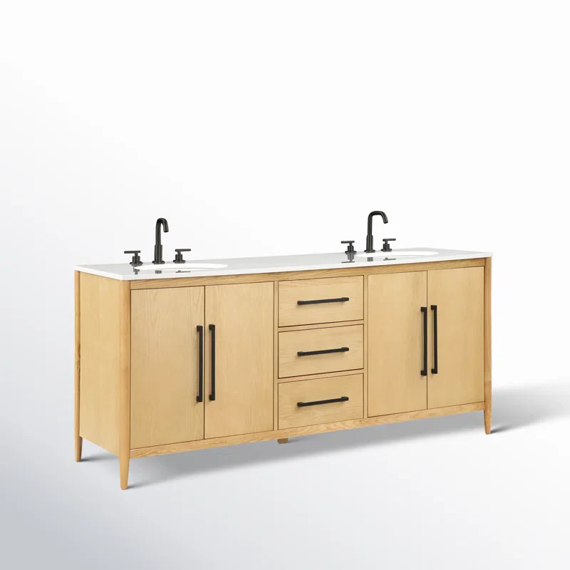 Clearance: Copenhagen 72" Double Bathroom Vanity in Natural Ash | Engineered Stone Countertop - Image 9