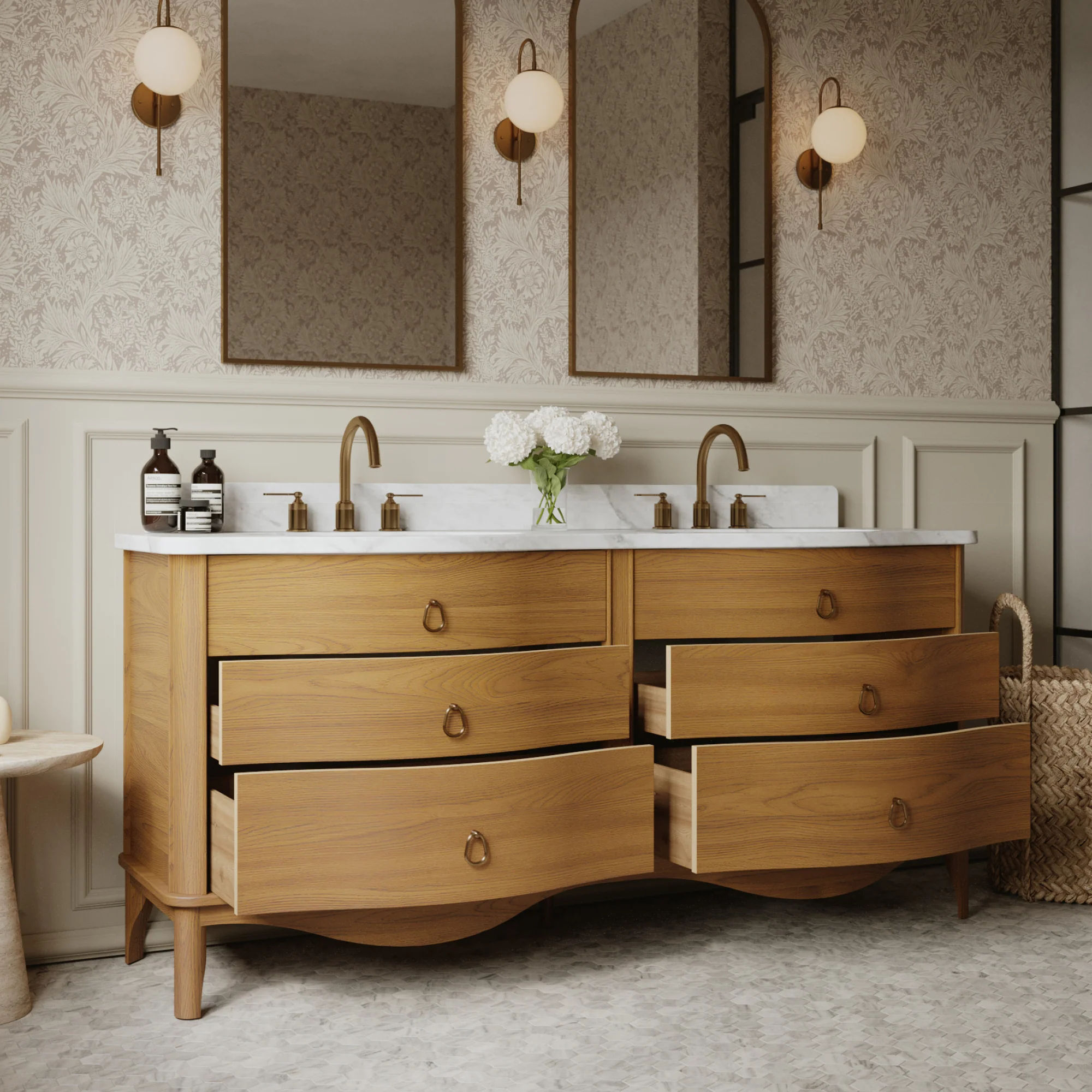 Grace 72" Double Bathroom Vanity | Statuario Quartz Countertop - Image 3