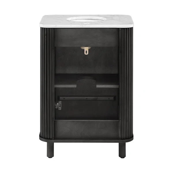 Havana 24"W x 18"D Single Bathroom Vanity in Black Reeded Birch | Carrara Marble Countertop - Image 9