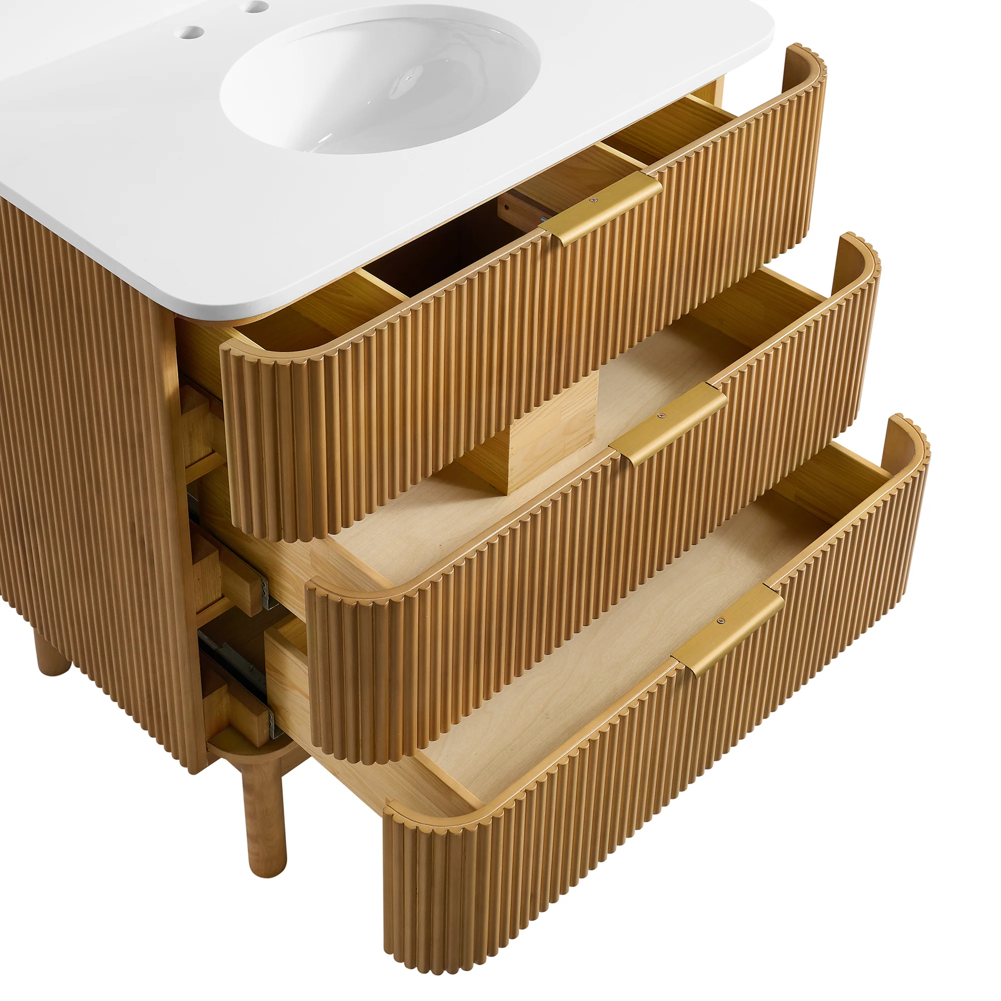 Havana 36" Single Bathroom Vanity in Reeded Birch | White Quartz Countertop - Image 6
