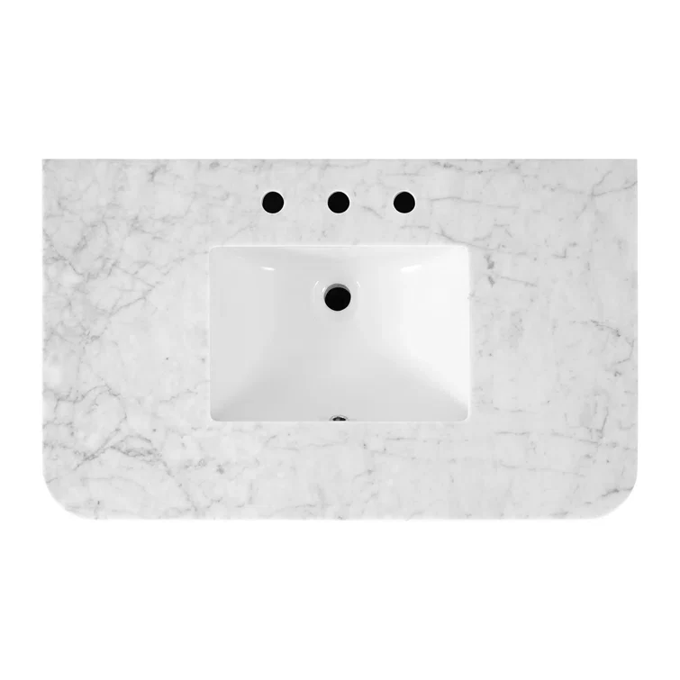 Havana 36" Single Bathroom Vanity in Reeded Birch | Carrara Marble Countertop - Image 8