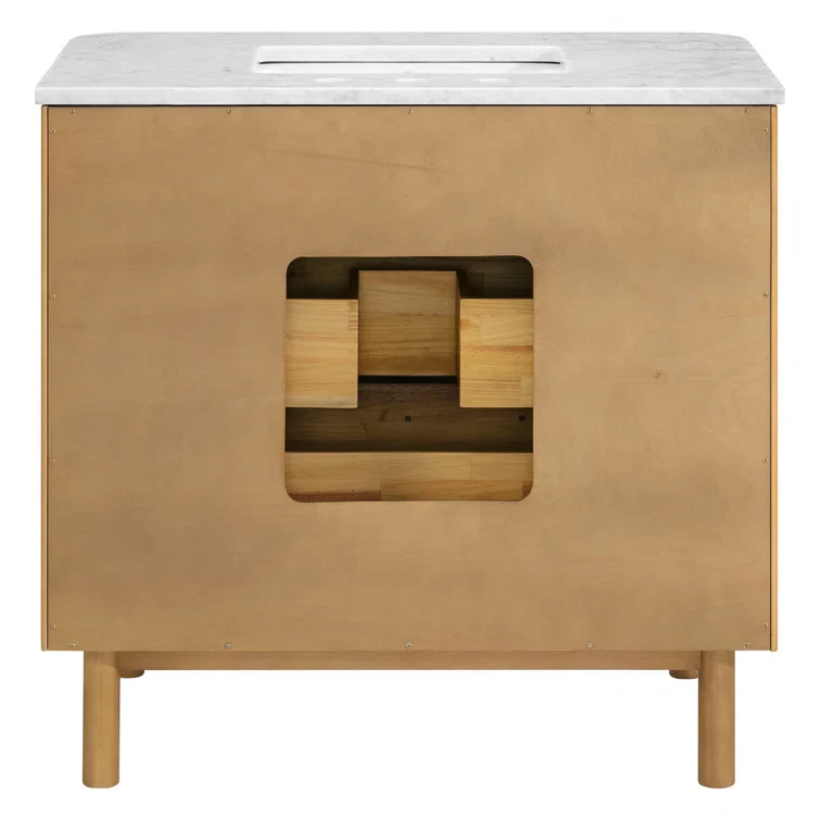 Havana 36" Single Bathroom Vanity in Reeded Birch | Carrara Marble Countertop - Image 9