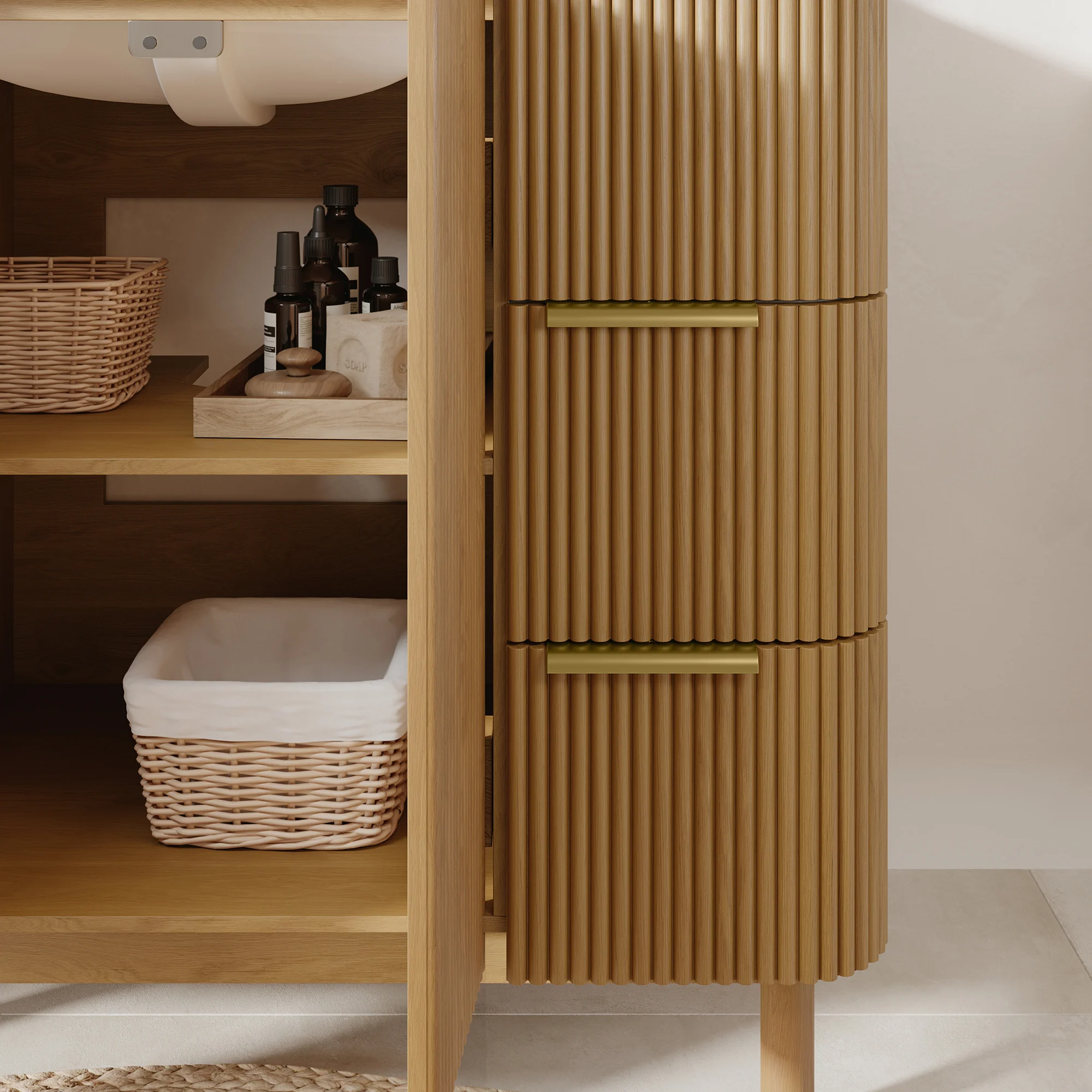 Havana 42" Single Bathroom Vanity in Reeded Birch | Quartz Countertop - Image 5