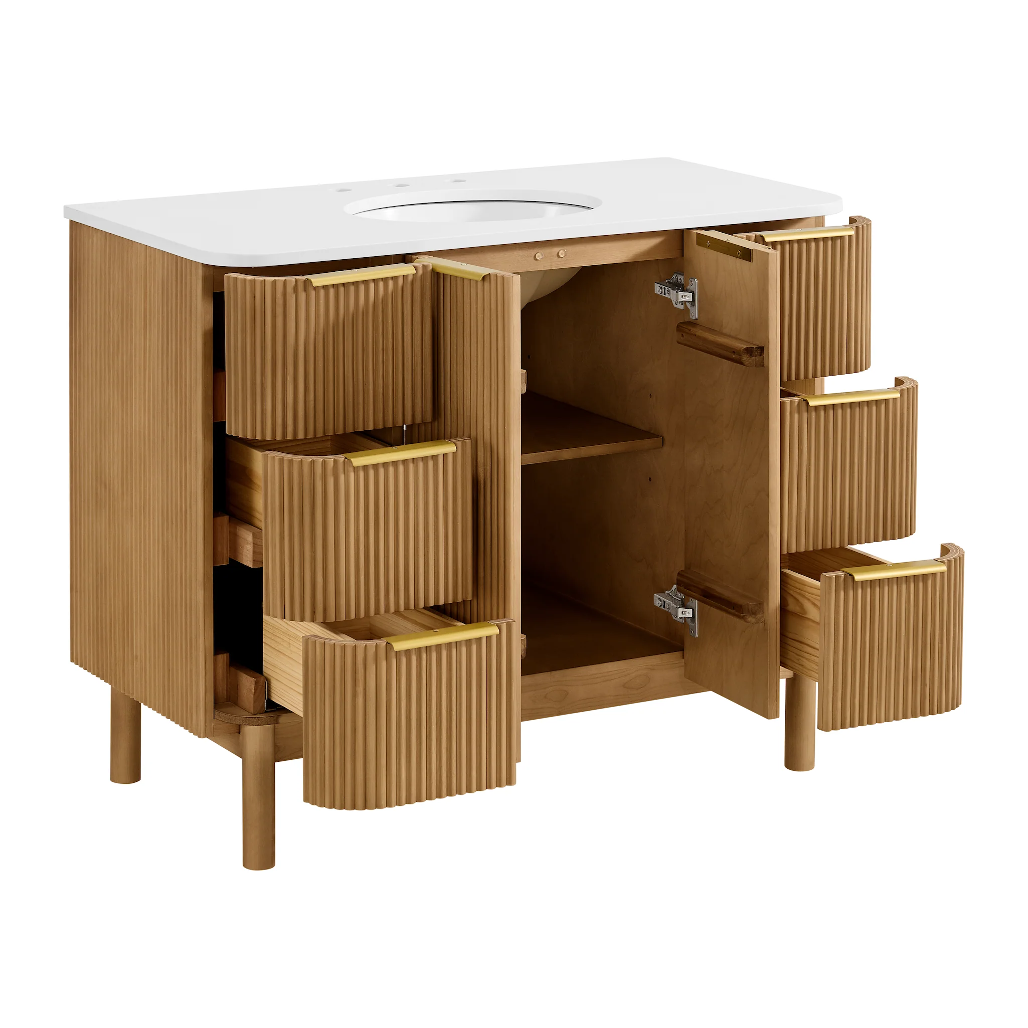Havana 42" Single Bathroom Vanity in Reeded Birch | Quartz Countertop - Image 6