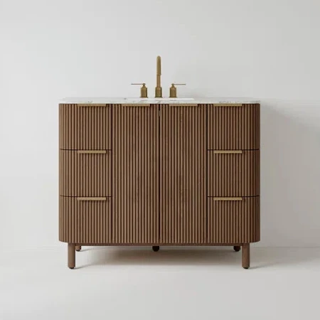 Havana 42" Single Bathroom Vanity in Brown Reeded Birch | Carrara Marble Countertop - Image 10