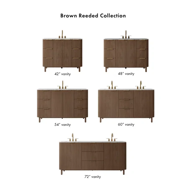 Havana 42" Single Bathroom Vanity in Brown Reeded Birch | Carrara Marble Countertop - Image 12
