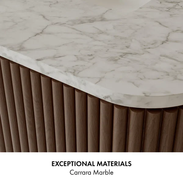 Havana 42" Single Bathroom Vanity in Brown Reeded Birch | Carrara Marble Countertop - Image 8