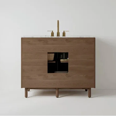 Havana 42" Single Bathroom Vanity in Brown Reeded Birch | Carrara Marble Countertop - Image 9