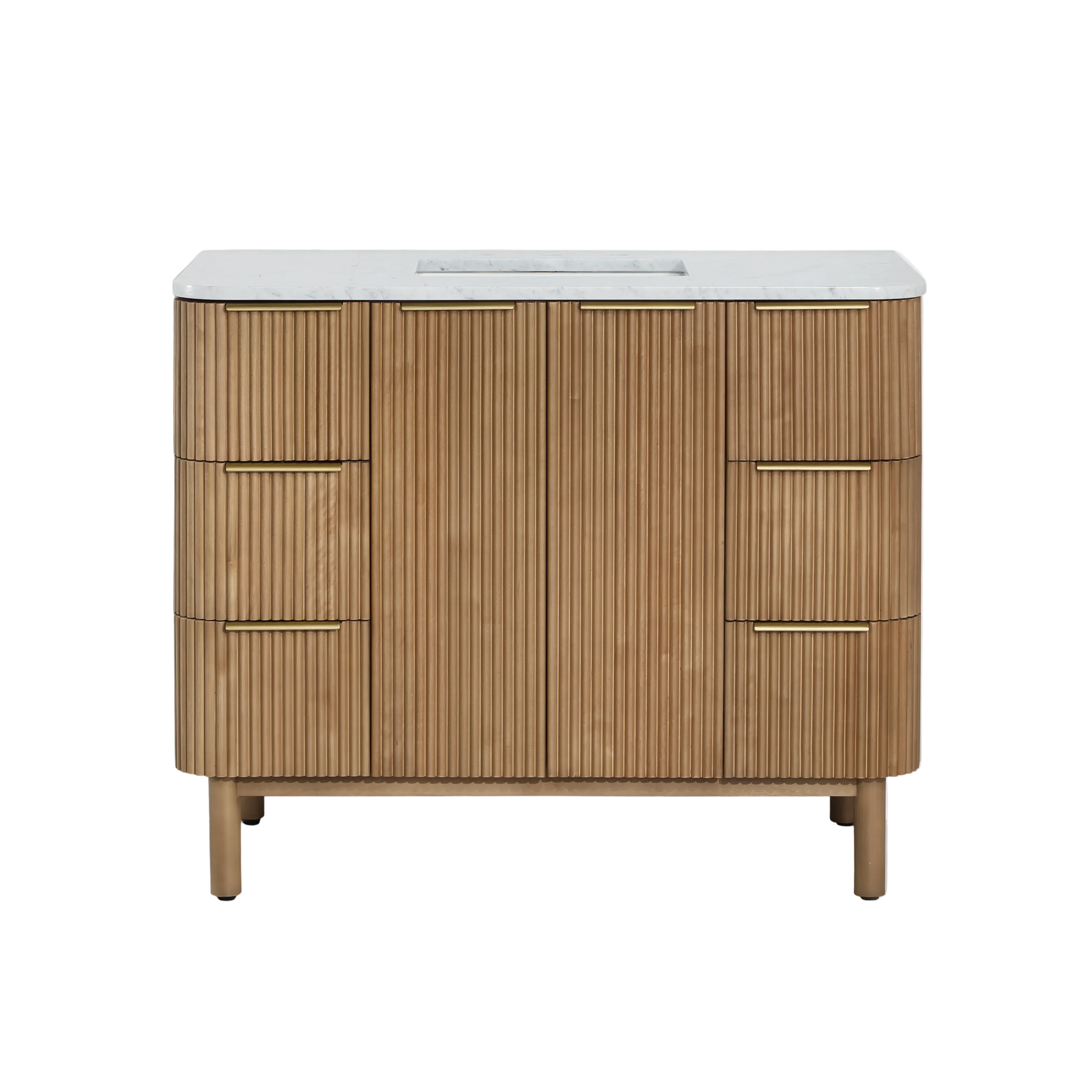 Havana 42" Single Bathroom Vanity in Reeded Birch | Carrara Marble Countertop - Image 12